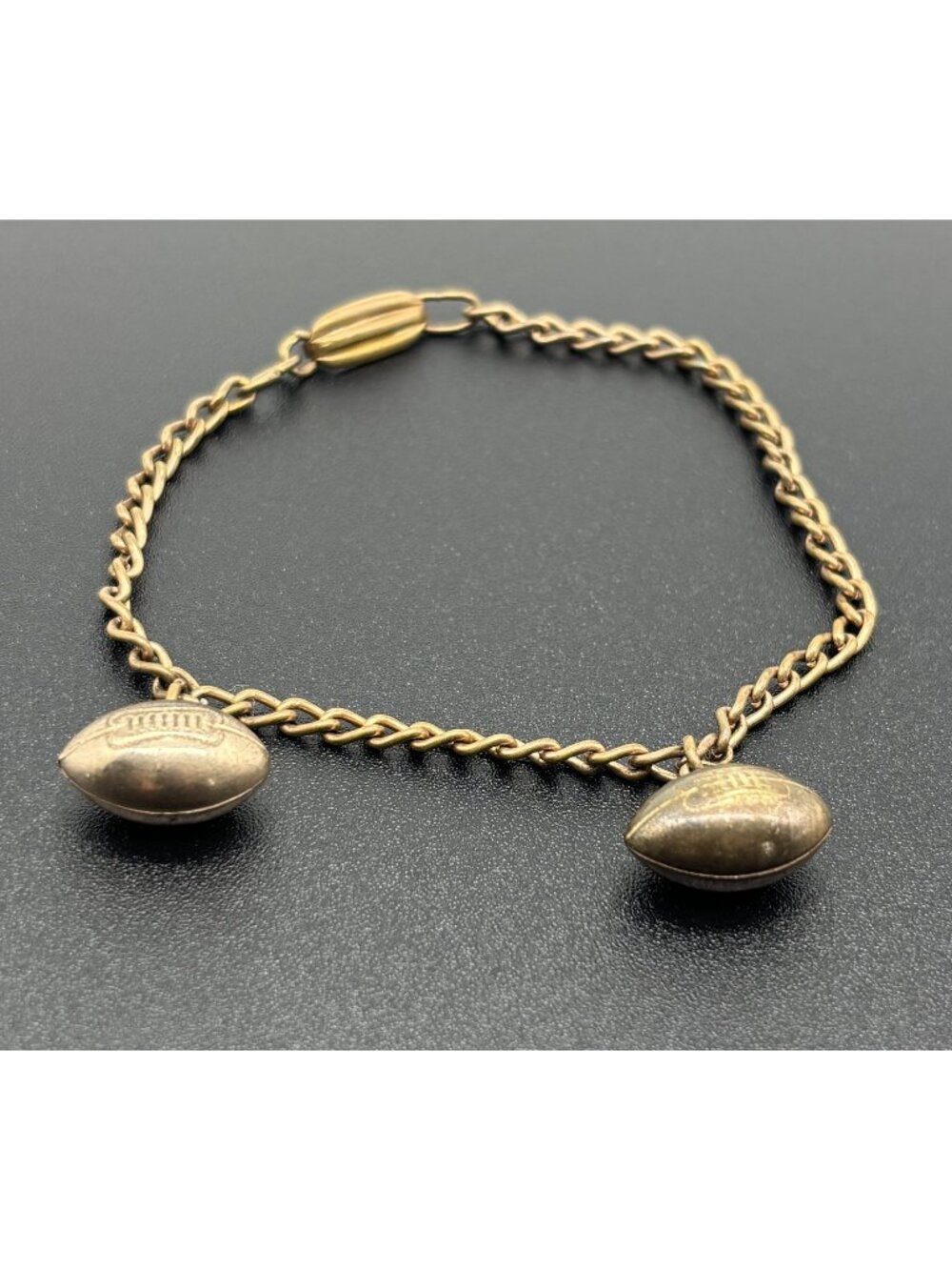 Vintage Copper Chain Bracelet With Two Solid Copper Football Charms Approx 1940s